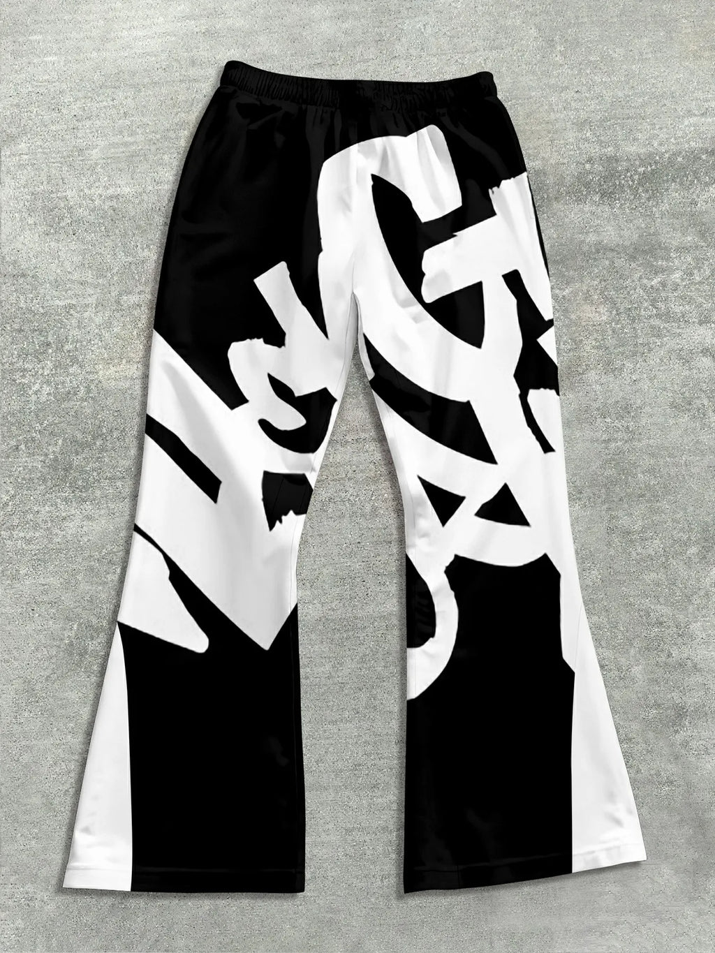 Men's Casual Street Style Trendy Cross Print Fashionable Slightly Flared Black and White Color-Block Design Sweatpants Men Pants