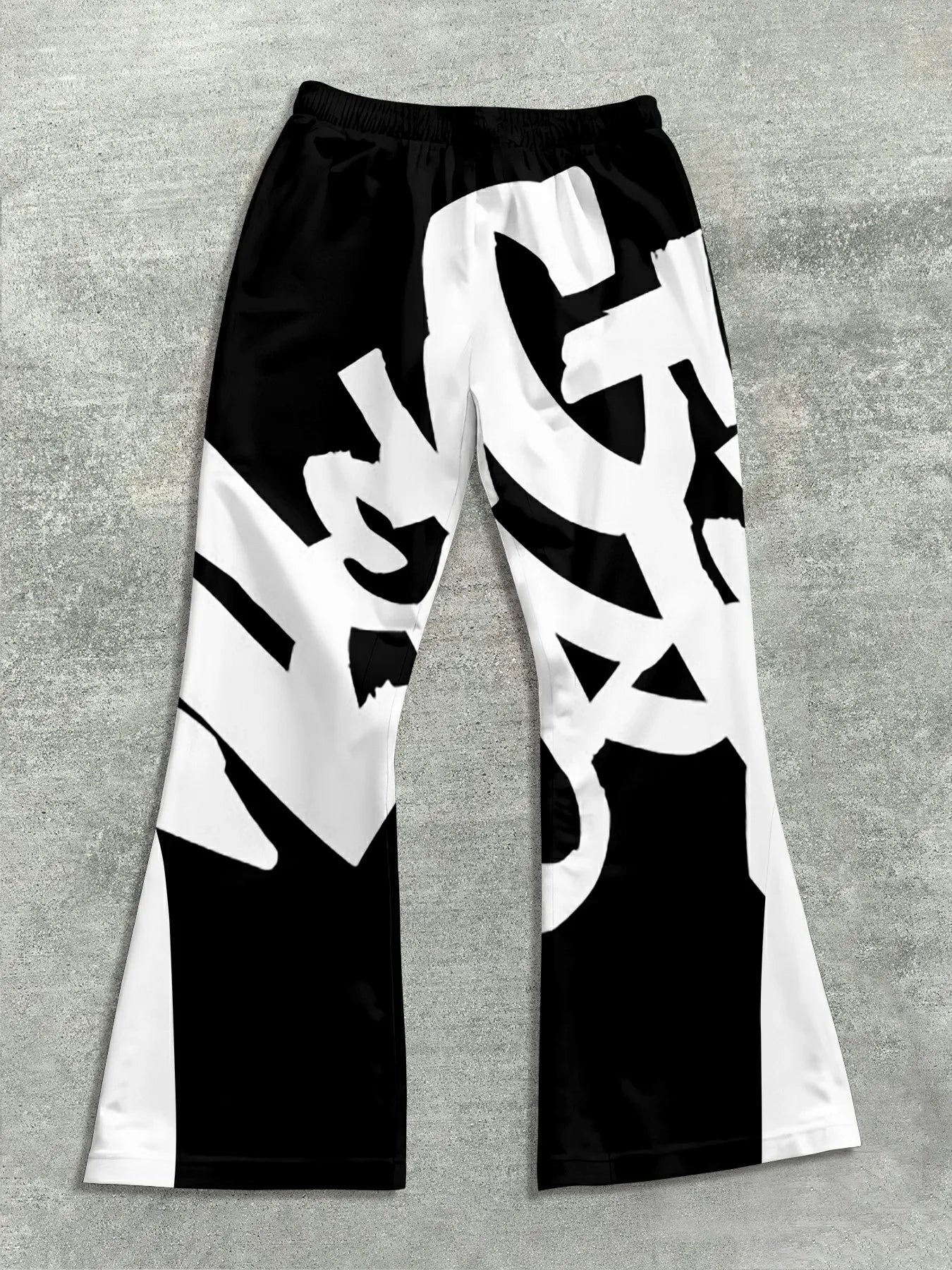 Men's Casual Street Style Trendy Cross Print Fashionable Slightly Flared Black and White Color-Block Design Sweatpants Men Pants