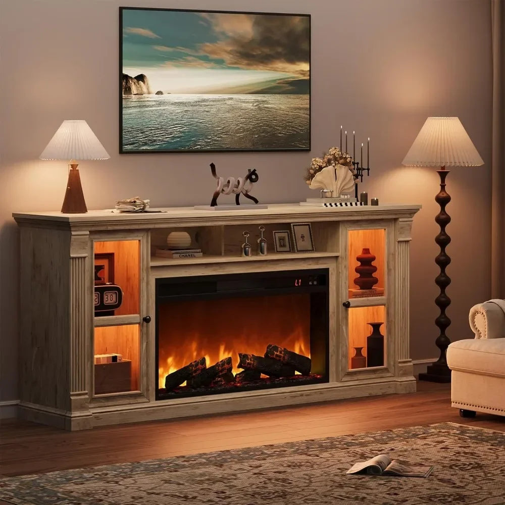 Farmhouse Style Highboy Entertainment Center TV Stand for up to 80'' TVs 70'' Modern with 36'' Electric Fireplace And，Customized