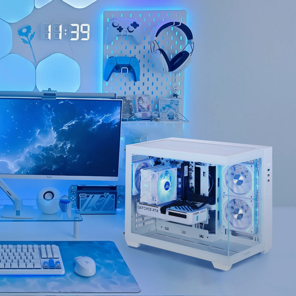 Mloong Gaming PC Desktops AMD Ryzen 5 9600X, Radeon RX 9060XT 8GB, 1TB SSD, 32GB DDR5 RAM, 650W, Win11, WiFi, Black