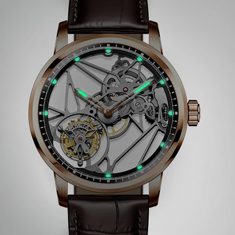Haofa Skeleton Tourbillon Mechanical Man Watch 1925B Luxury Simple Hollow Tourbillon Movement Men Watches Business