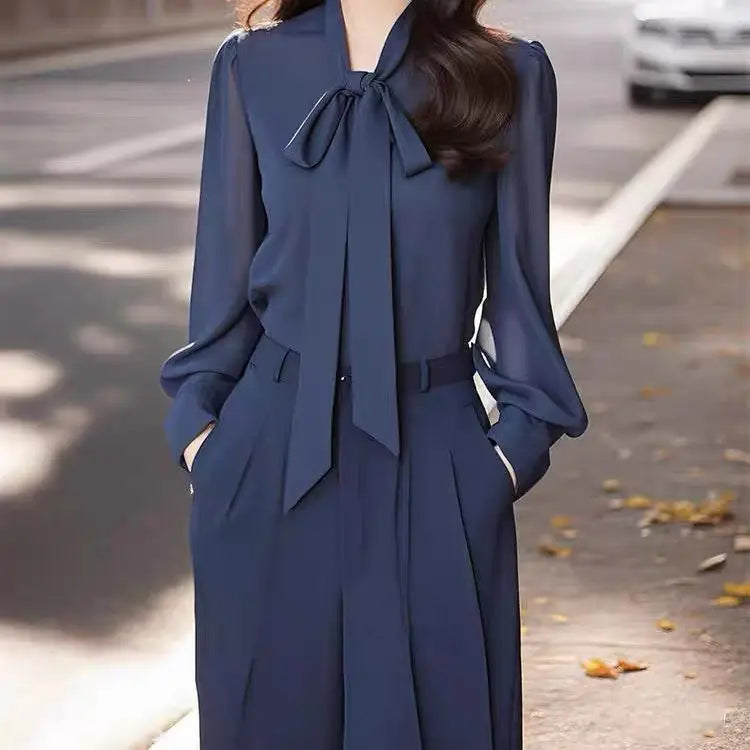 Temperament Bow Lacing Loose Blouse Women Clothing Spring New Thin Long Sleeve Solid Elegant Shirt Tops Fashion Vintage Trend