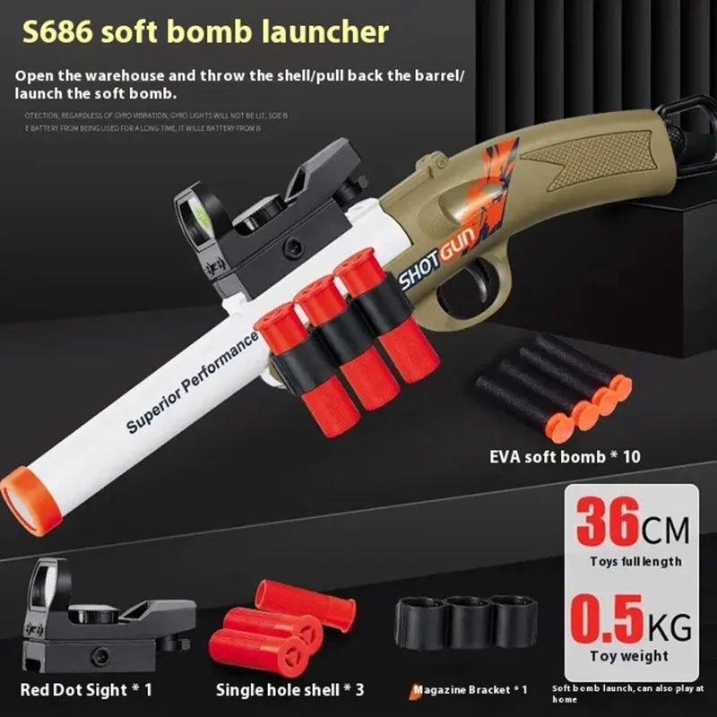 2024 S686 Shotgun Shell Eject Toy Gun Soft Bullet Airsoft Launcher Outdoor Sports Pistola Shot Gun Weapon for Children Boys Gift