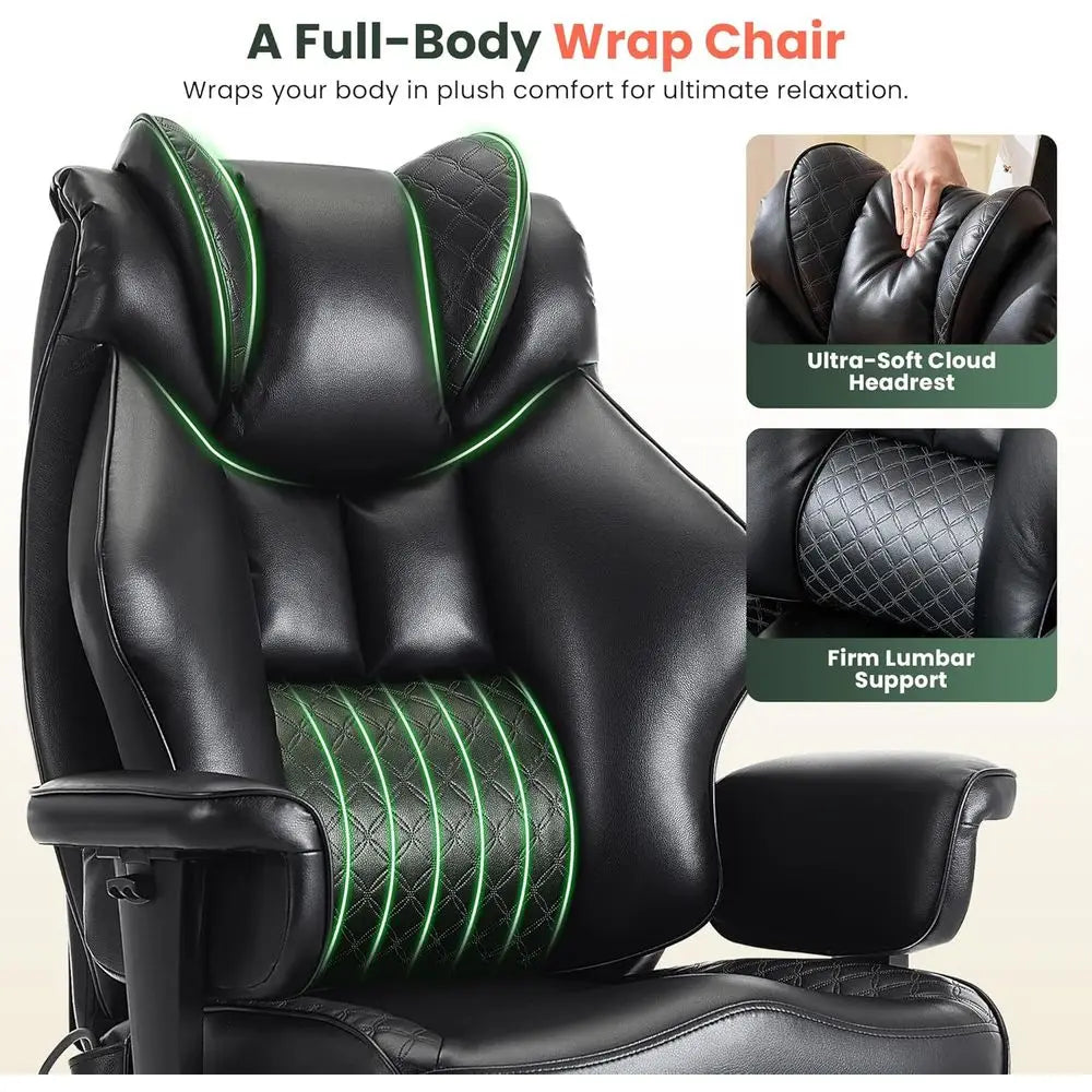 Ergonomic High-Back Leather Office Chair with Adjustable Lumbar Support and Extra Wide Seat for Big and Tall, Gaming and Executi
