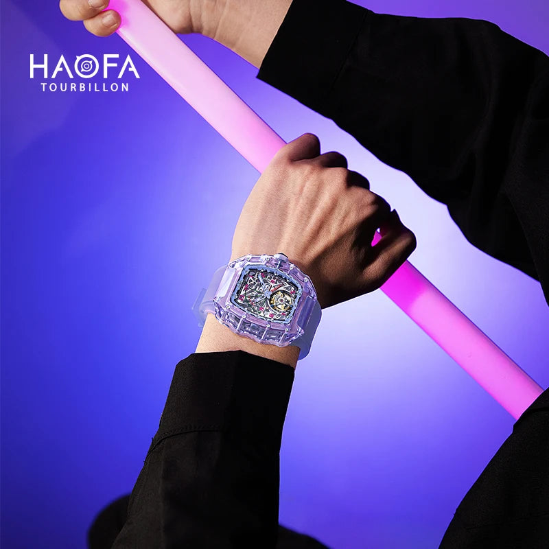 Haofa Flying Automatic Tourbillon Man Watch 2210 Luxury Mechanical Skeleton K9 Sapphire Crystal Case Watches for man Vintage