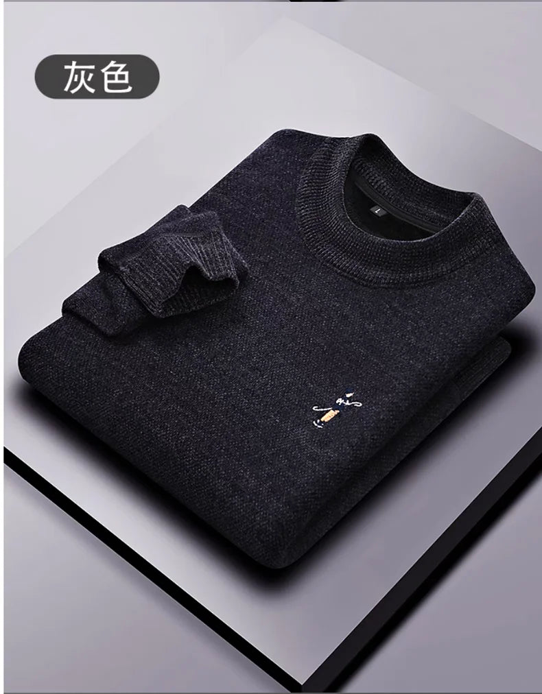 High quality men's round neck knitted sweater autumn winter new Korean style fashion cartoon embroidery thick casual pullover