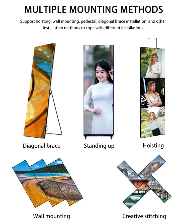 P2 P3 P4 Digital Led Mirror Advertising Panel Floor Standing LED Screen Poster