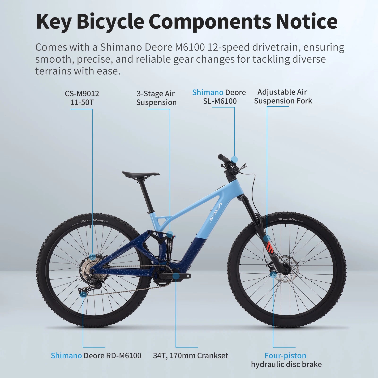 SAVA E-BIKE Mountain Bike 36V 10Ah Full-Suspension Carbon Fiber Mountain Bike 70km Range 12-Speed Electric-Assist Mountain Bike