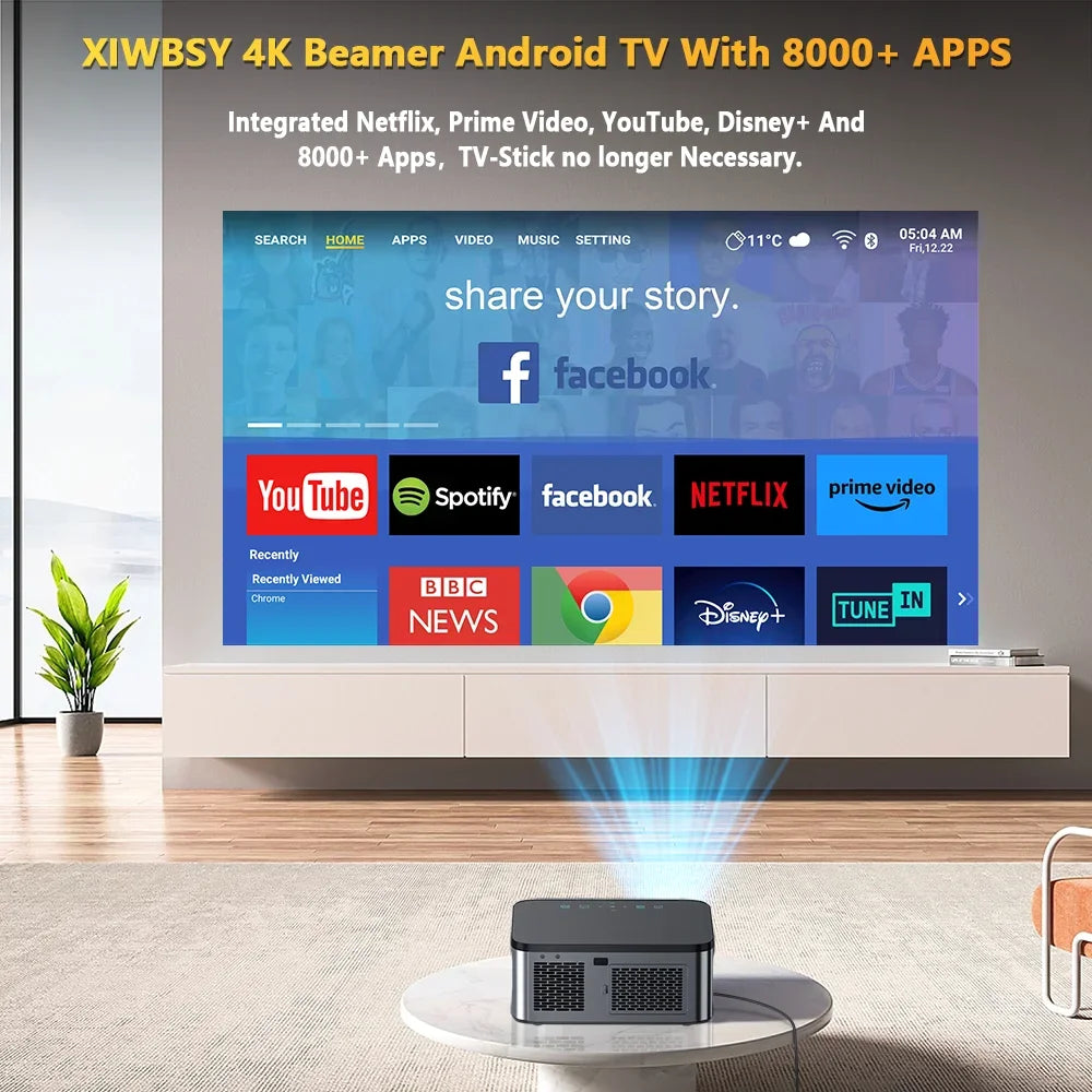 XIWBSY 1000ANSI Android Projector 25000 Lumens 4K AutoFocus/Keystone Projector Office Video Home Theater Portable Beamer Outdoor