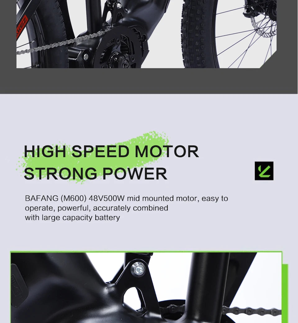 US Warehouse AKEZ 27.5" Electric Bike 48V 500W Bafang Motor, 13Ah Lithium Battery Powerful Adult E-Bike