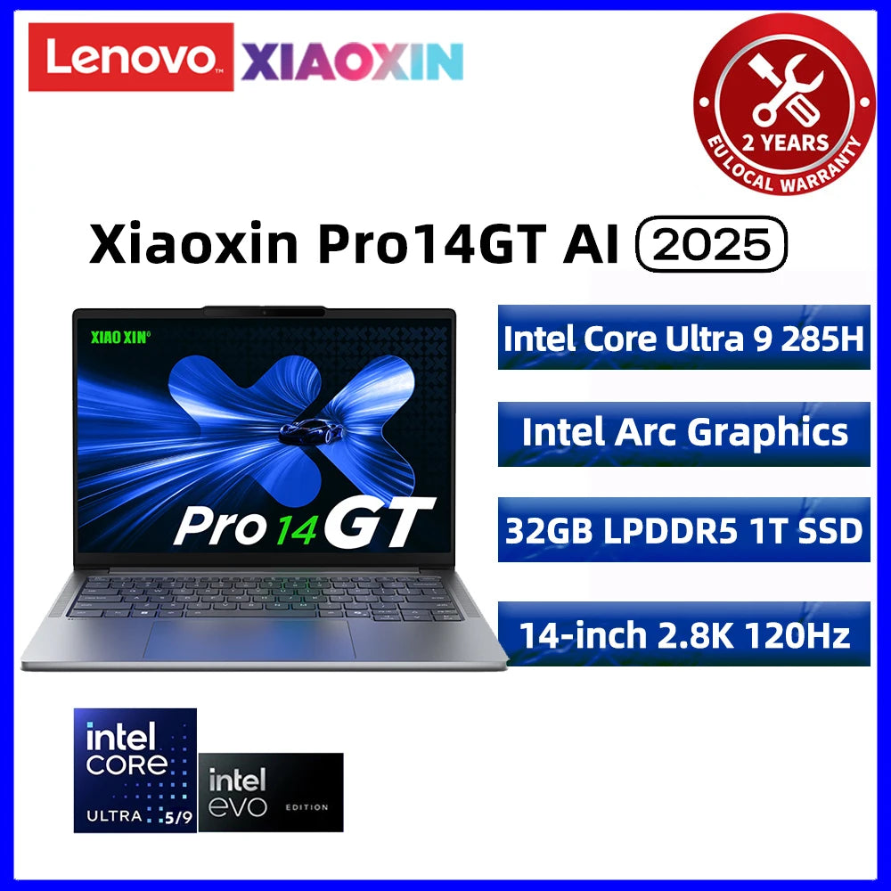 Lenovo Xiaoxin Pro14 GT Laptop Ultra 9 285H/Ultra 5 Integrated Graphics 32GB RAM 1T SSD 14 Inch 2.8K 120Hz Screen Notebook PC