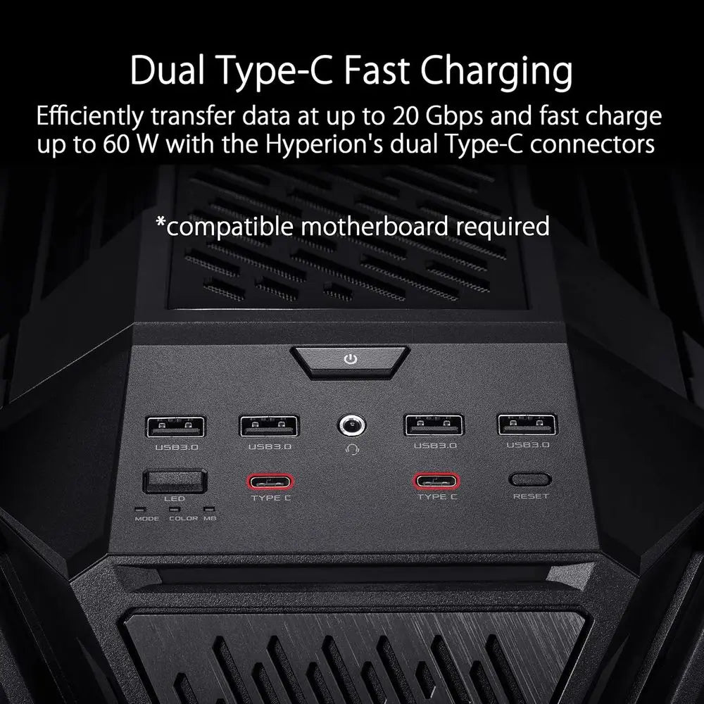 ROG Hyperion GR701 EATX ull-Tower Gaming Case, High Airlow Design, Tool-ree Side Panels, Pre-Installed 4x140mm ans, Supports 420