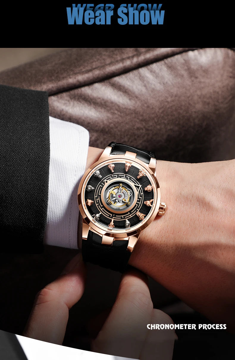 Haofa Center Tourbillon Watch 3D Chinese zodiac Animal Sculpture Manual Tourbillon Sapphire Waterproof Limited Watches Men 2000
