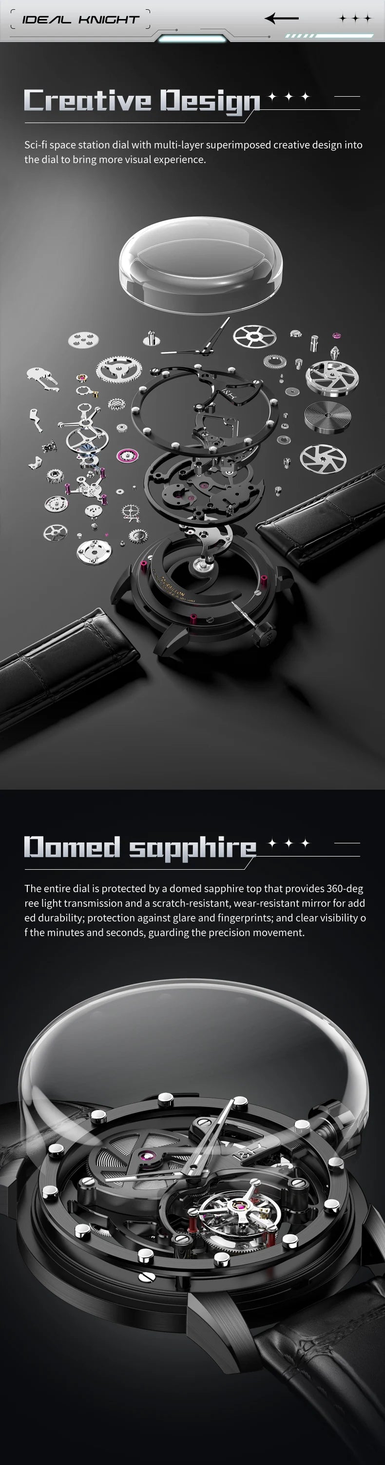 IDEAL KNIGHT 6809 Real Tourbillon Watches for Men High-end Luxury Transparant Hollowed Fully Automatic Mechanical Wristwatch New