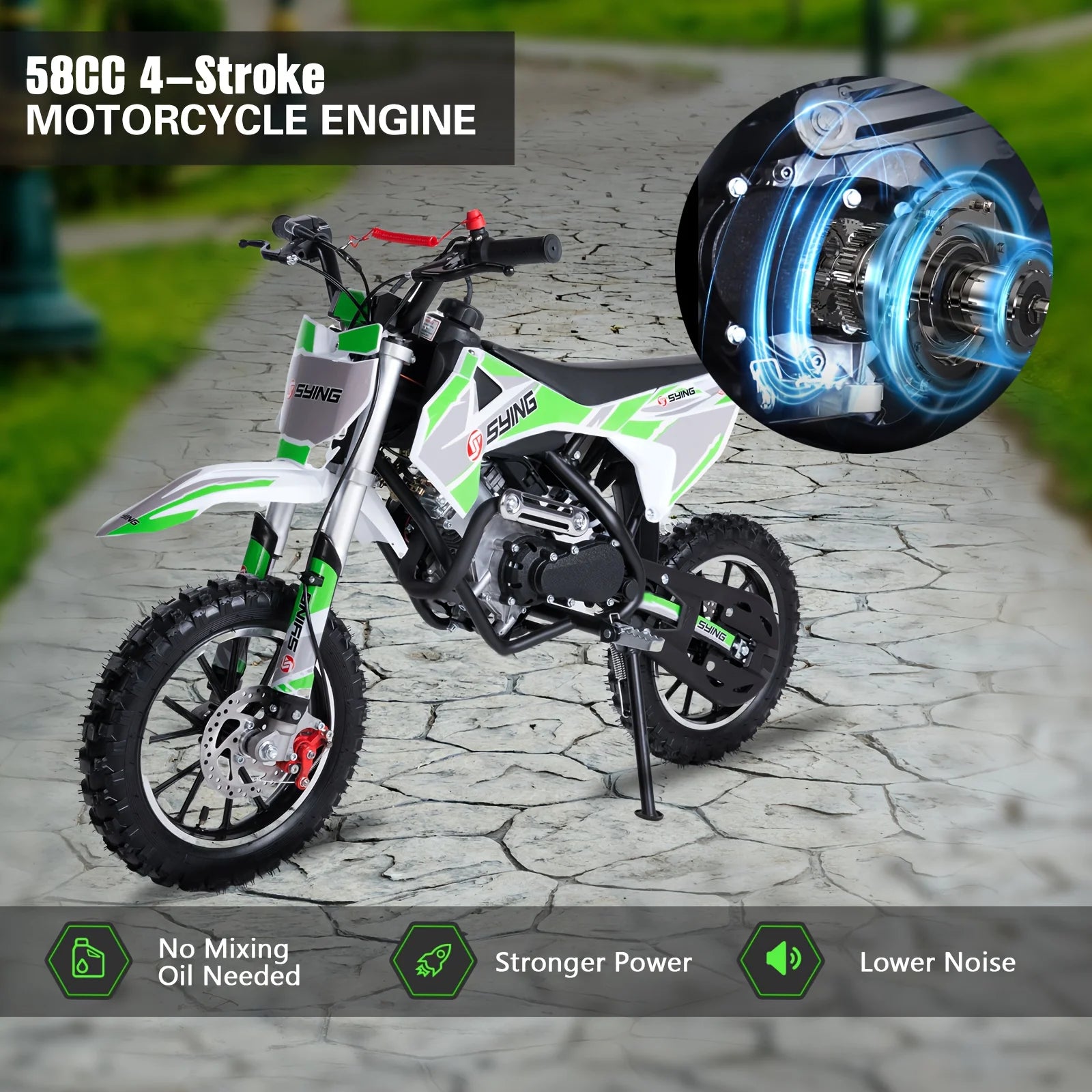 58cc Dirt Bike, 4-Stroke Gas Power Motocross, Mini Pit Bike, Off-Road Motorcycle, Pull Start, Max Speed 21.75mph, Christmas Gift