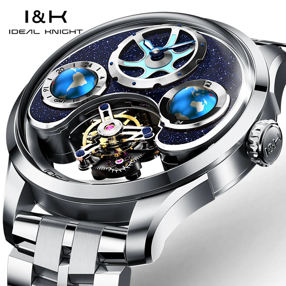 IDEAL KNIGHT Tourbillon Automatic Mechanical Watch for Men Skeleton Flywheel Top Man Watch High-end Luxury Men's Wristwatch 6805