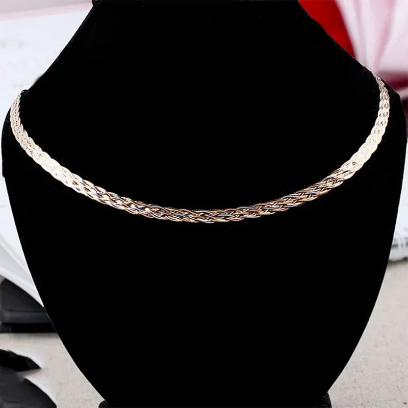 Necklace For Women Men Unisex 18K Pure Gold Weaving Chain Flat wide chain Knitted Chains Necklace Choker Vintage Collares Mujer