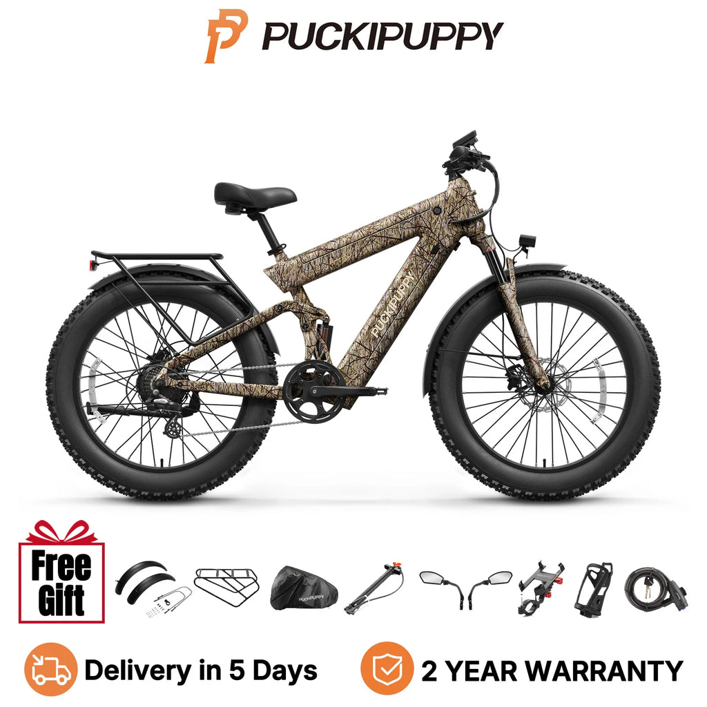 PUCKIPUPPY Bulldog Dual Battery E-bike 1350W 48V 30AH With Luxury Accessory Pack And Extra 15Ah Battery Electric Mountain Bike
