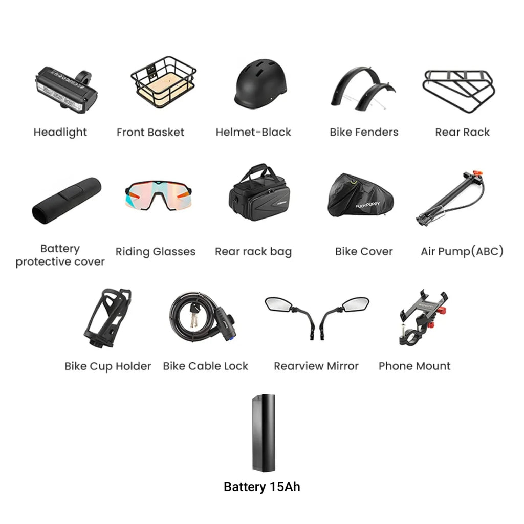 PUCKIPUPPY Bulldog Dual Battery E-bike 1350W 48V 30AH With Luxury Accessory Pack And Extra 15Ah Battery Electric Mountain Bike