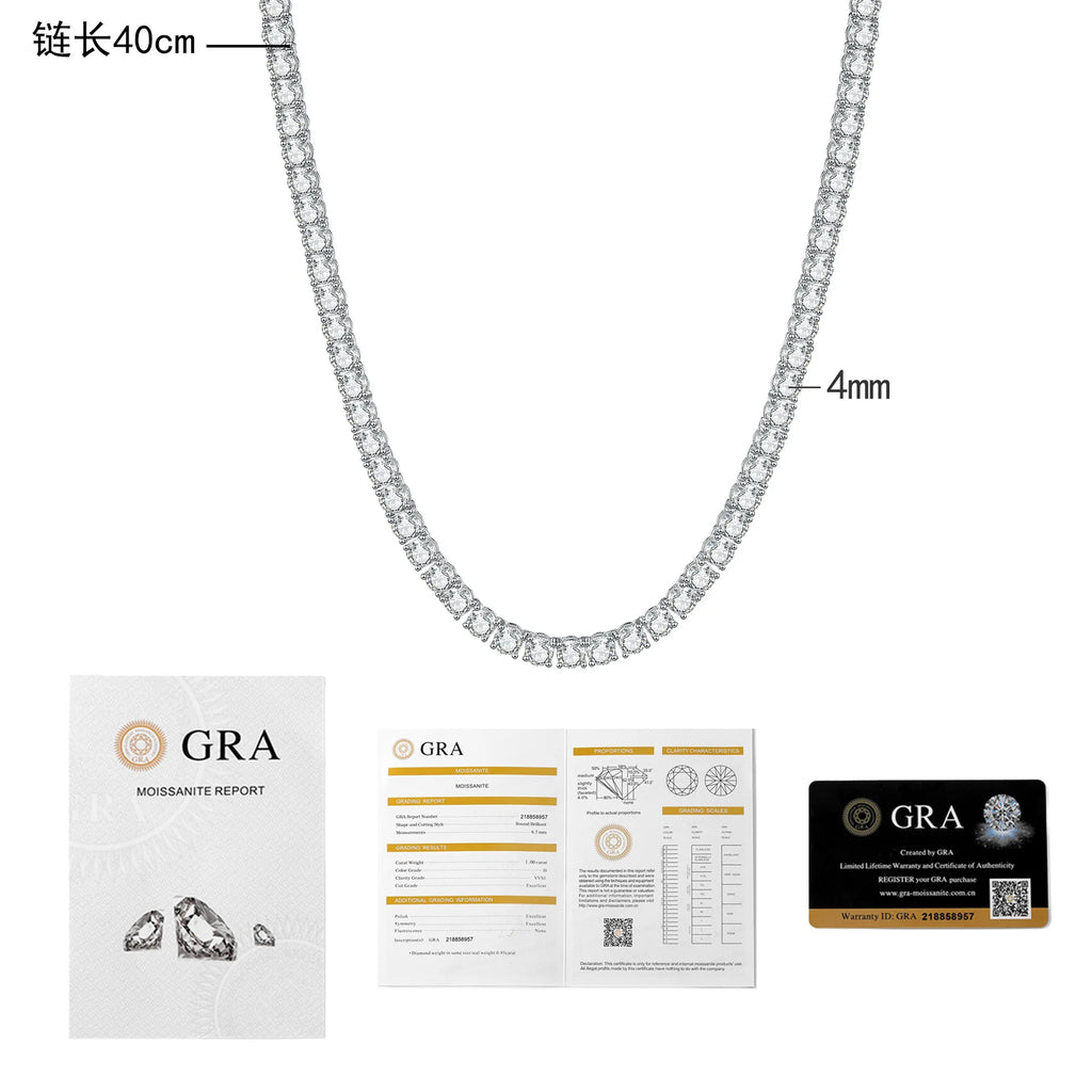 Bulk High-End Hip-Hop Necklace, PT950 Platinum Moissanite Tennis Style, Unisex Aesthetic Luxury Jewelry