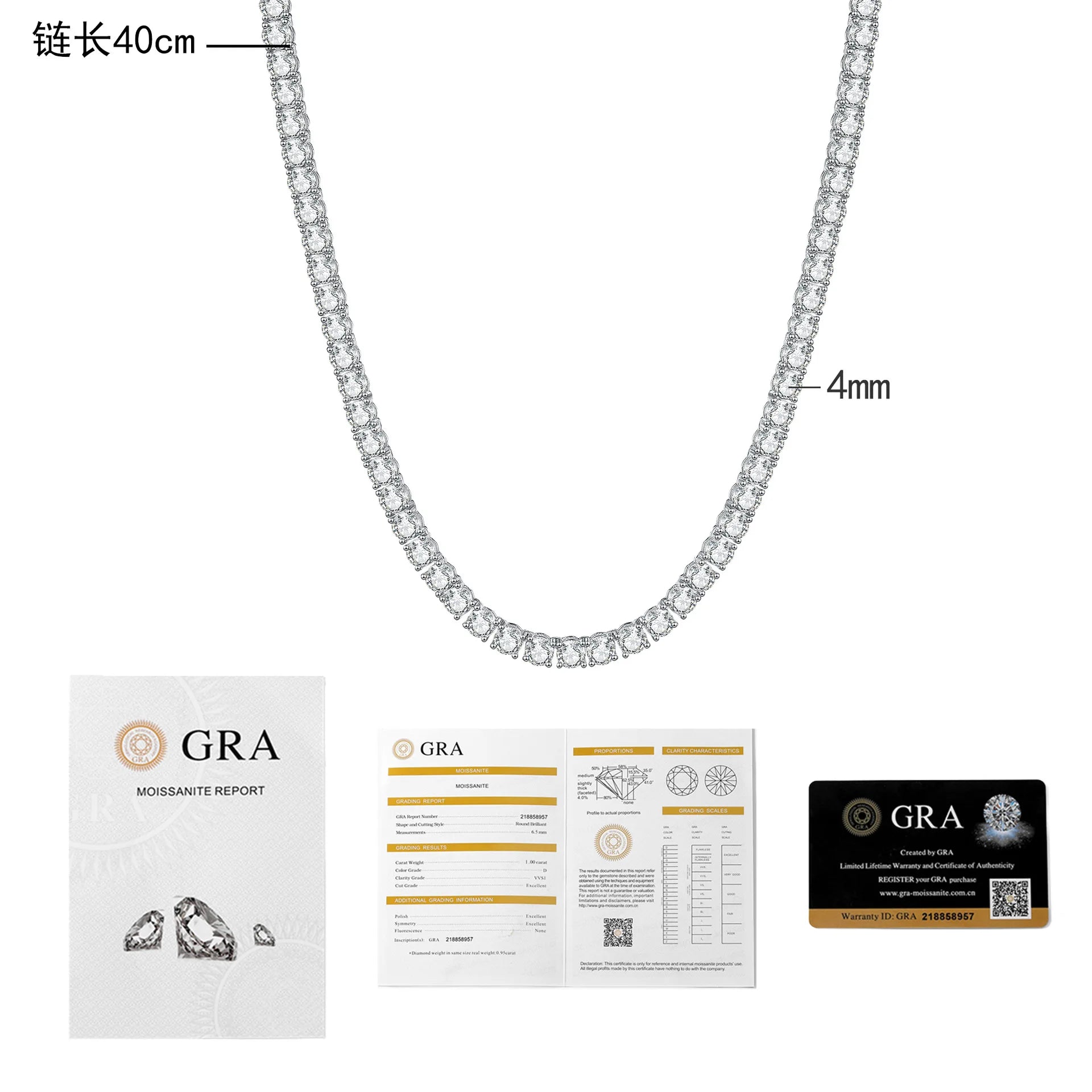Bulk High-End Hip-Hop Necklace, PT950 Platinum Moissanite Tennis Style, Unisex Aesthetic Luxury Jewelry