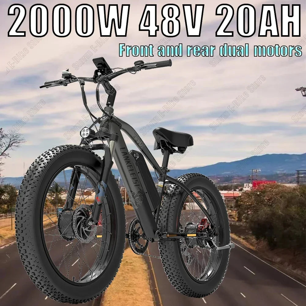 all-terrain Electric Bike adult auxiliary Electric Bicycle 2000W motor 48V 20AH battery 26*4.0 fat tire mountain E-Bike 52KM/H
