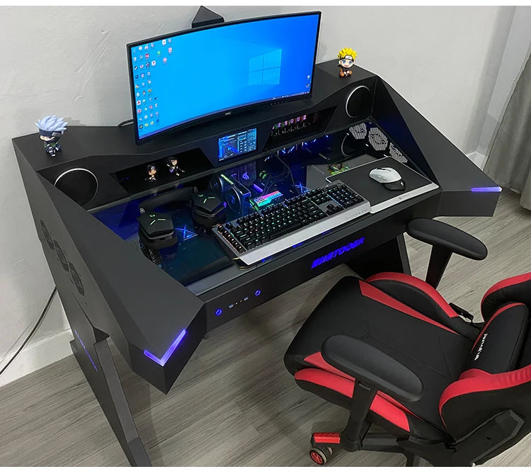 Computer chassis integrated table fully transparent water-cooled large chassis special-shaped computer table e-sports table