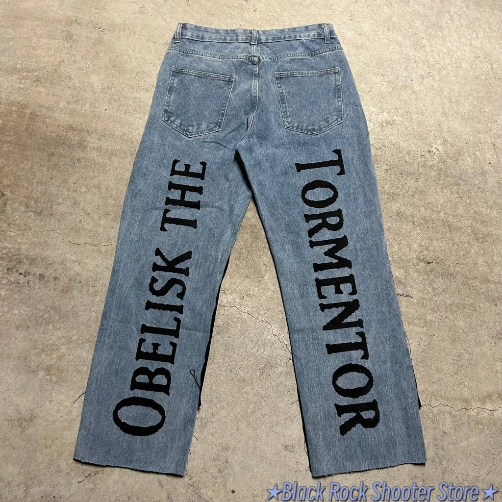 Harajuku High Street Popular Anime Jeans Y2k Baggy Jeans Vintage Wide Leg Denim PantsStreetwear Couples Trouser Men Clothing