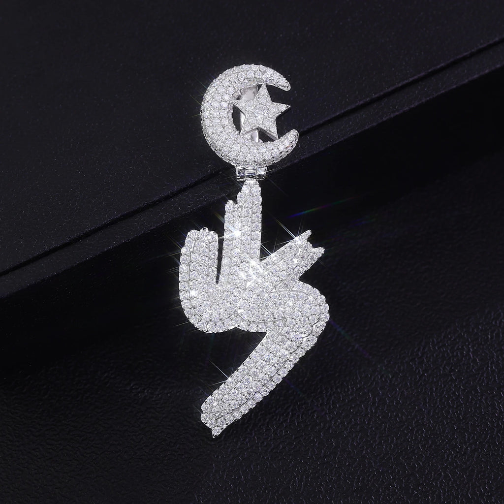 Provence jewelry 925 Sterling silver pendant Letter VS star moon lab diamond pendant for men rock hiphop jewelry boyfriend gift