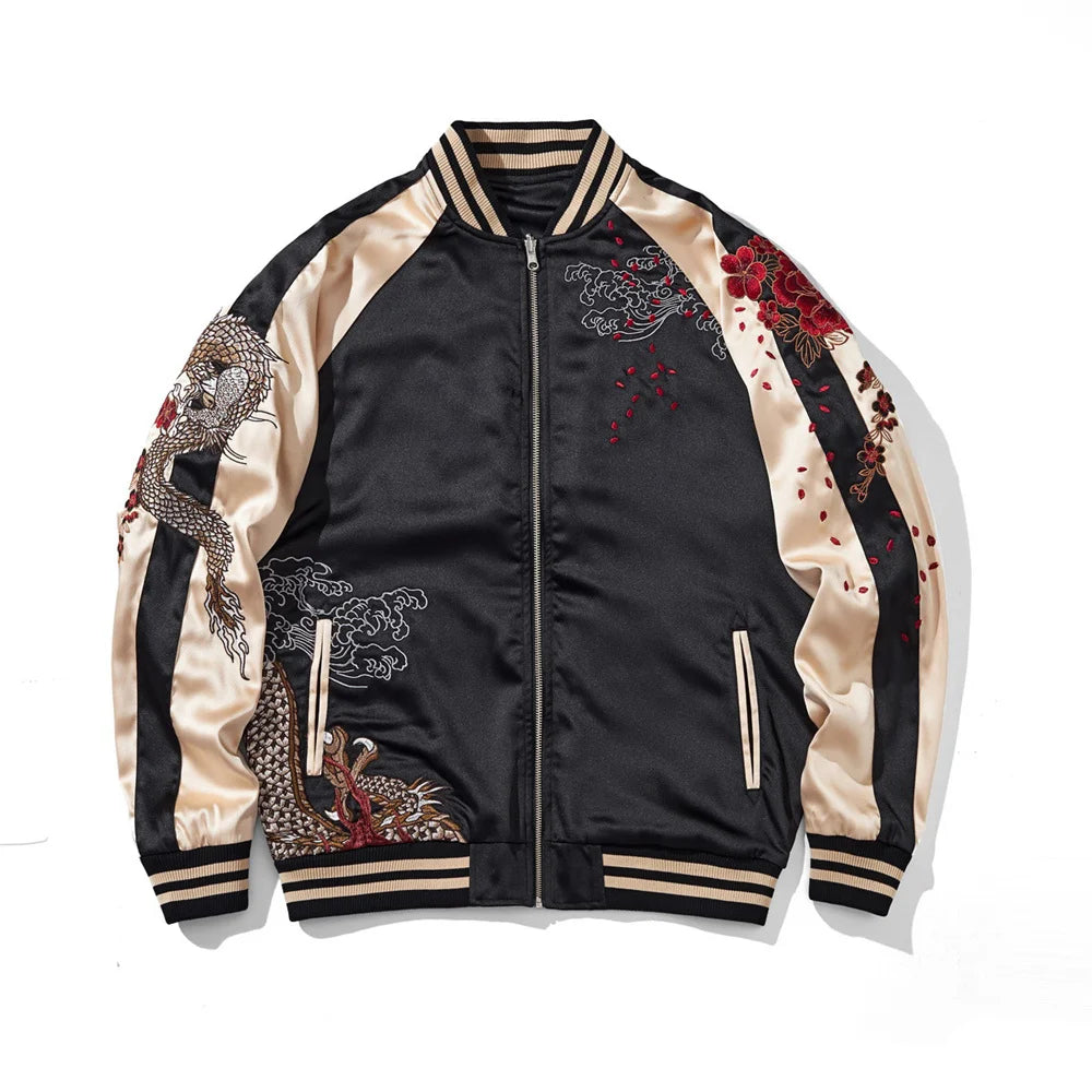 Versatile Japanese Yokosuka Jacket with Dragon Embroidery - Reversible, High-Quality Streetwear for Urban Fashion Enthusiasts