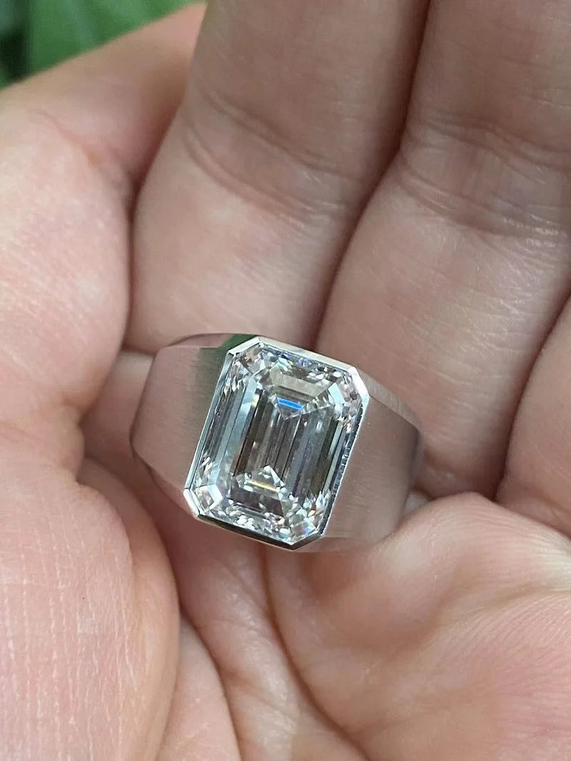 Ruif Customize 18K Gold about 5ct Emerald Cut CVD Lab Grown Diamond Ring Wedding Engagement Cocktail Men finger Fine Jewelry