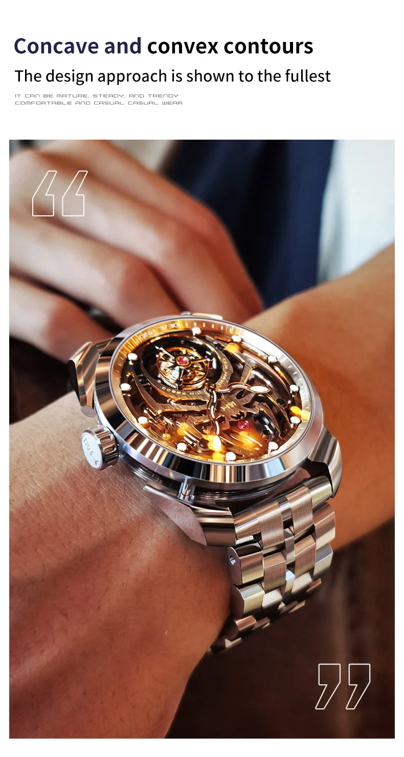 Ideal Knight Automatic Mechanical Watch for Men Hollow out Spider Design   Flywheel Movement Sapphire Mirror Men's Watches