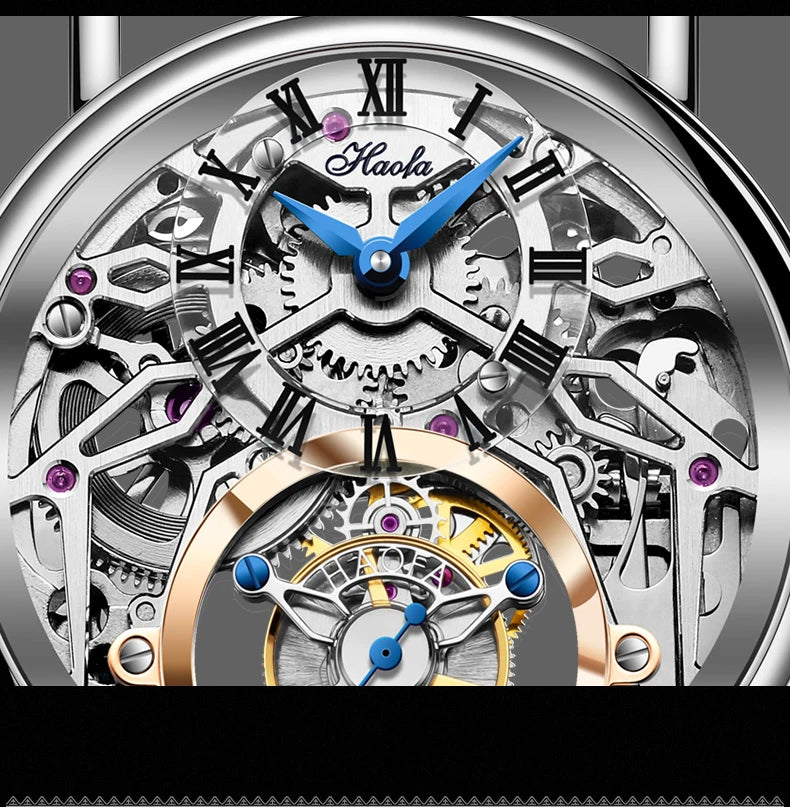 Haofa Tourbillon Watch for Men CNC Classical Texture Engraving Sapphire Manual Skeleton Movement Mechancial Watch Business 1602