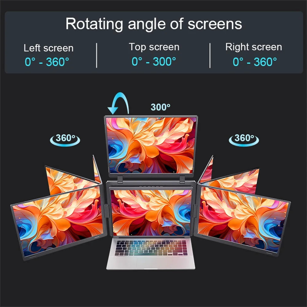 Triple Screen LCD Monitor for Laptop Portable FHD Display Secondary Notebook Monitor with Single Cable Sub Screen 14 inch