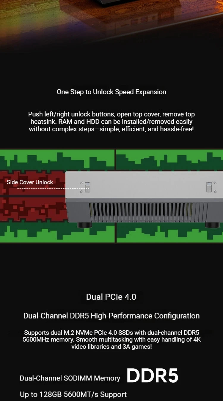 ACEMAGIC X5 Retro Mini Desktop PC AMD Ryzen AI 9 HX370 High Performance WiFi 7+BT5.4 DDR5 5600MHz PCle4.0x4 SSD Four-screen 8K
