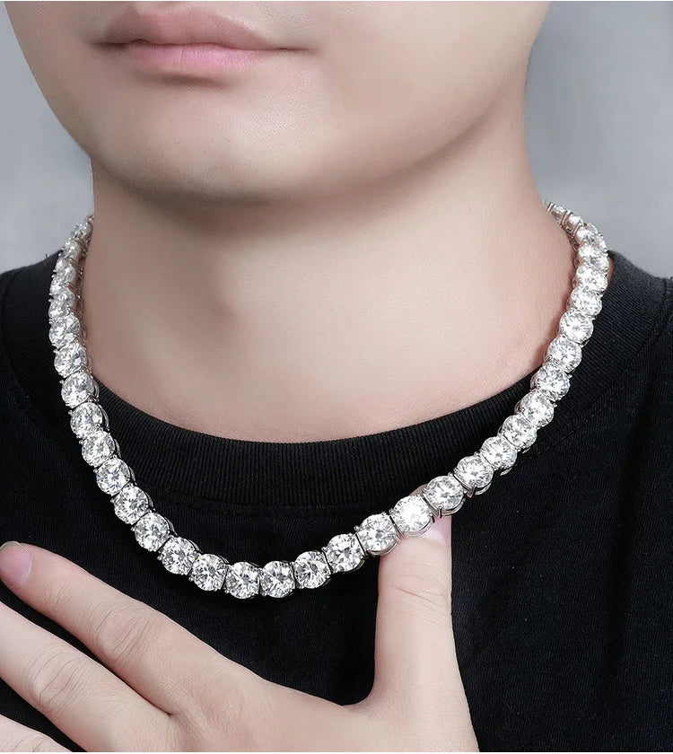 Butterflykiss Luxury Unisex 10mm Total156/236CT  Moissanite Tennis Necklace Full Moissanite Chain S925 Silver For Men Women Gift