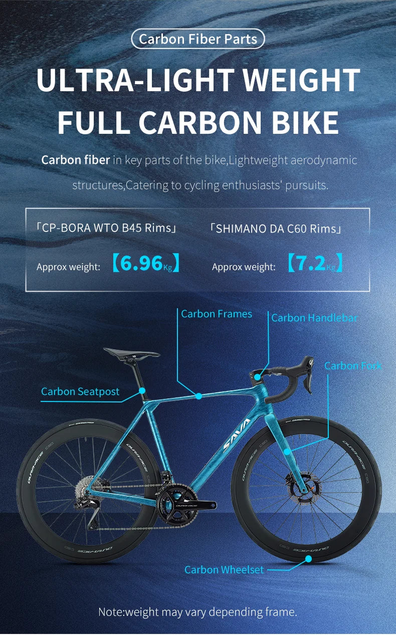 SAVA AEROX SLR9 Full Carbon Fiber Electronic Shift Road Bike with SHIMAN0 Di2 9270 Kit CP-BORA WTO B45 Rims