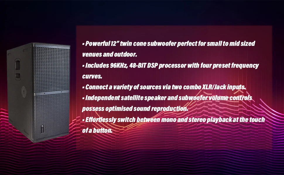 PRORECK Concert Set 6000W PA: dual 4" line arrays & 12" Active subs. Bluetooth, DSP. Perfect for concerts/large events.