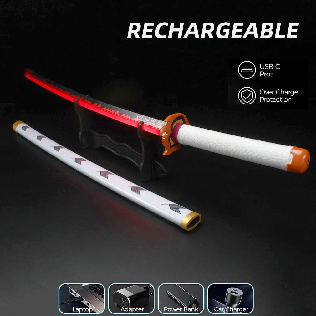 41″ LED Light Up  Sword Katana Japanese Anime Cosplay Samurai Swords Tanjiro Nichirin Sword withholder And Belt