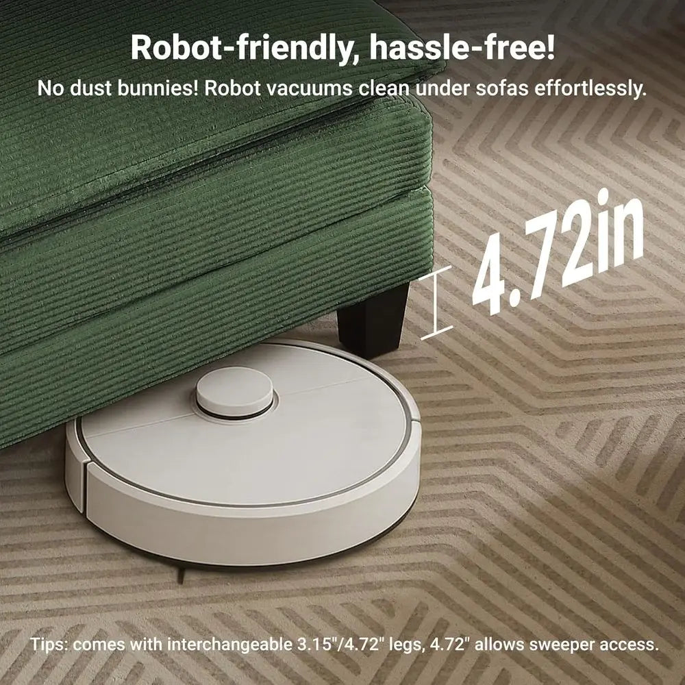 U-Shaped Corduroy 3-Seater Sofa with 2 Ottomans, Green Deep Seating Living Room Sectional