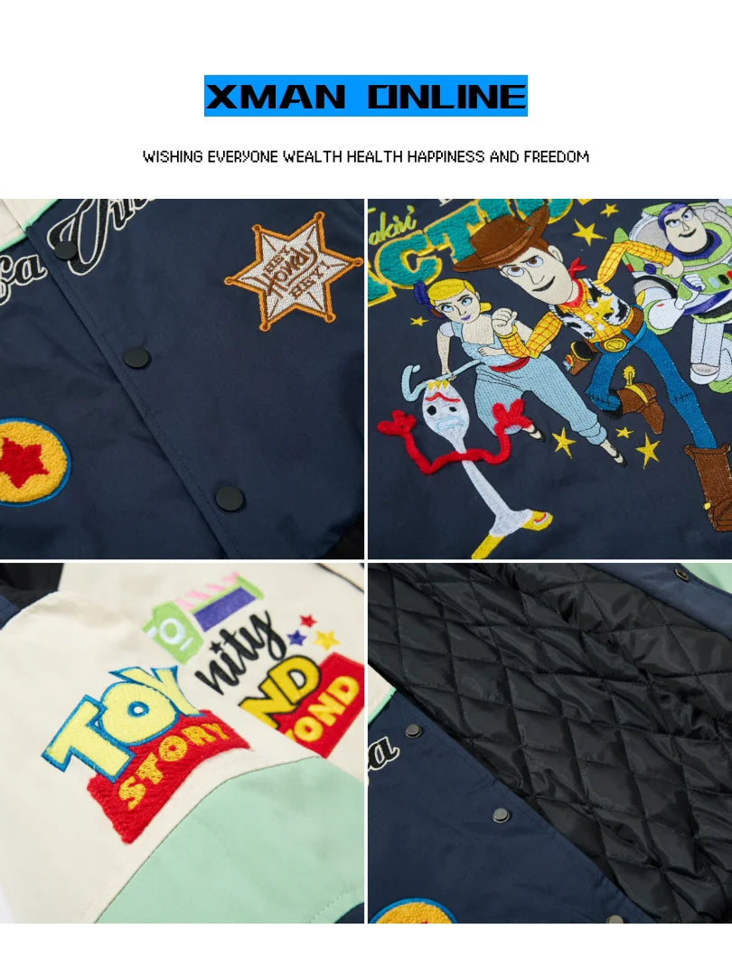 Xman Trendy Brand Cartoon Anime Embroidered Cotton Jacket Loose Fit Small Size Women's Student Autumn Winter Outerwear