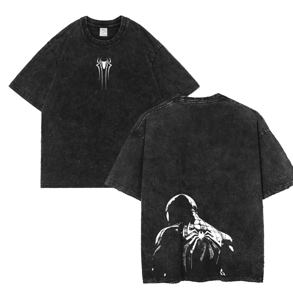 Vintage Acid Wash Spiderman Graphic T-Shirt Men Women Retro Distressed Spider Hero Oversized Tee Streetwear Hip Hop Cotton Tops