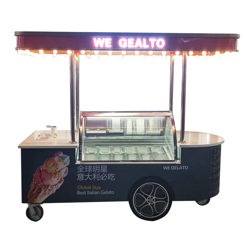 Italian Gelato Cart Electric Tricycle With Freezer Display Mobile Ice Cream Bike Customized Vending Commercial Street Food Kiosk