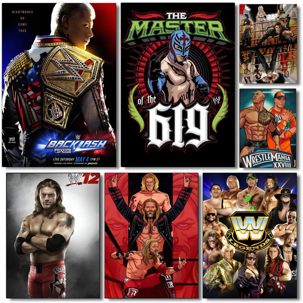 W-WWE Poster Self-adhesive Art Waterproof Paper Sticker Coffee House Bar Room Wall Decor