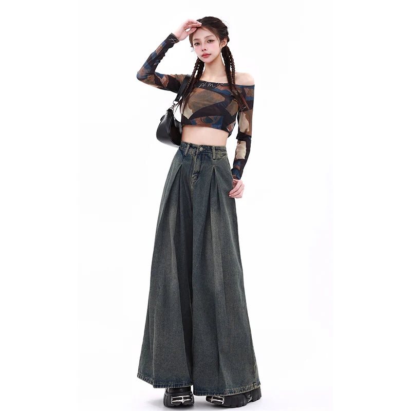 Women's Blue Y2k Jeans Baggy Harajuku Aesthetic Streetwear 2000s Trashy Oversize Denim Trousers Loose Jean Pants Vintage Clothes