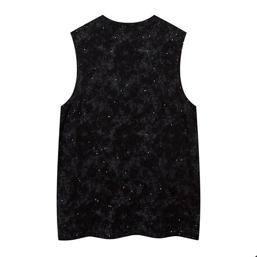 Men Vest Shiny Night Sky Casual Tank Top Nightclub Streetwear Fashion Stage Performances Niche Cross Top Men'S Clothing 2025 New