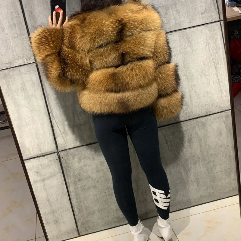 Punk Fake Raccoon Fur Jacket Women Autumn Winter Faux Fur Fox Coats Short Coat Jackets Furry Outerwear Work Thick Warm Coats