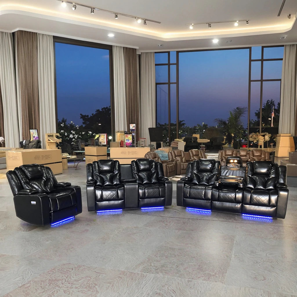 sofas modernos smart Living Room sofas home Furniture set Electric Recliner Sofa Set with usb Power led Leather sectional couch