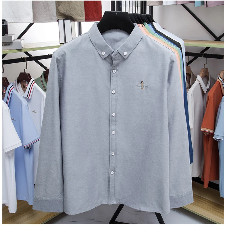 High end brand men's long sleeve shirt fashion cartoon embroidery comfort silk cotton solid color luxury golf casual lapel top
