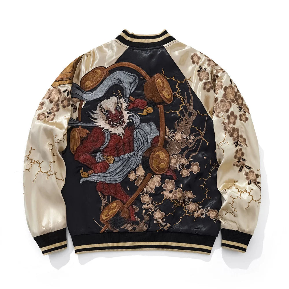 Japanese Anime Demon Embroidered Zipper Jacket Autumn Streetwear Hip Hop Men's Harajuku Baseball Coat Clothing